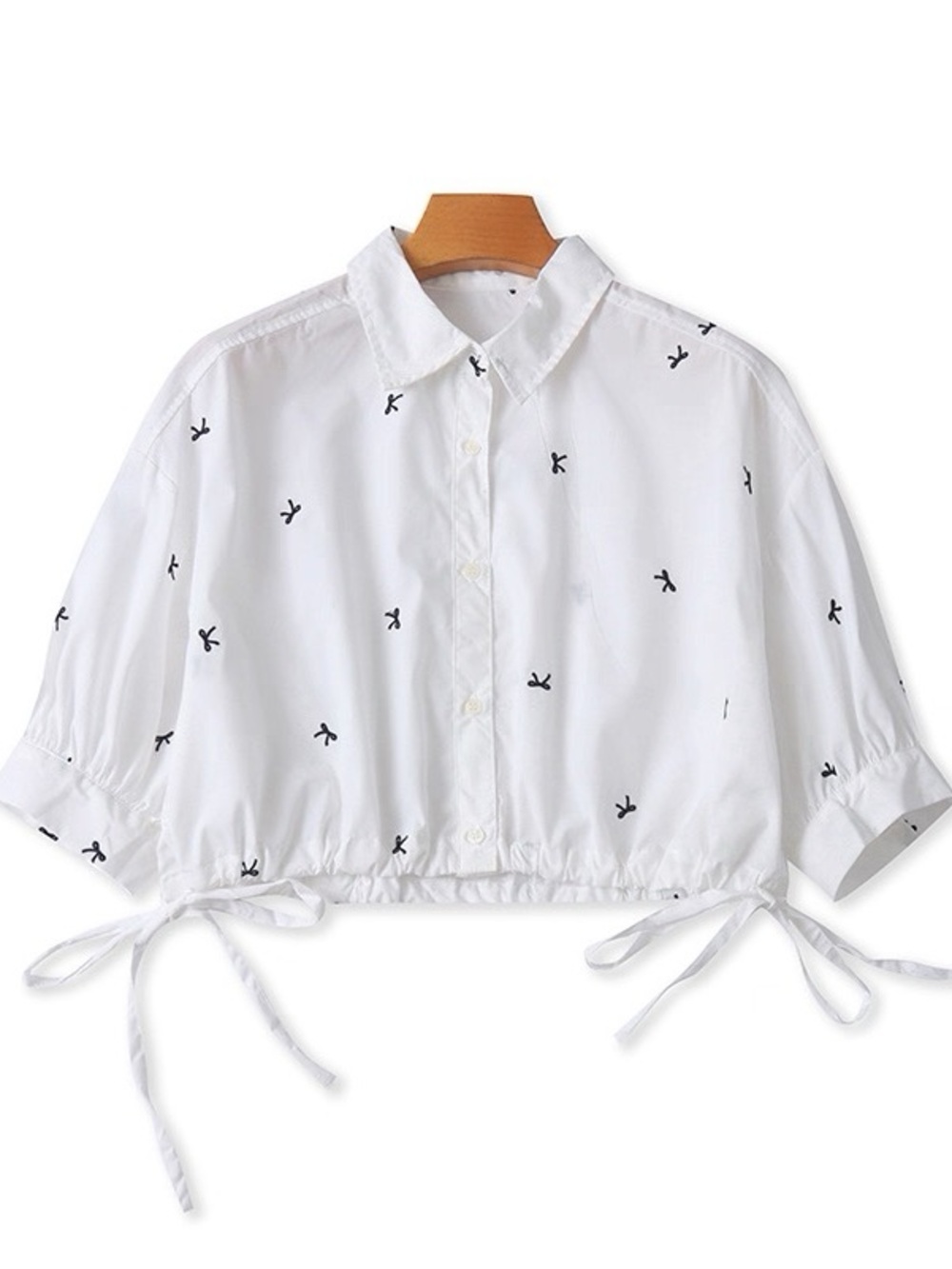 White Cropped Button-Down Shirt with Tie Hem